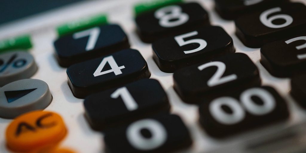 A calculator keypad in close up