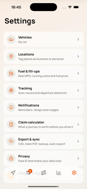 Settings. No account, because there is nothing to sign in to.